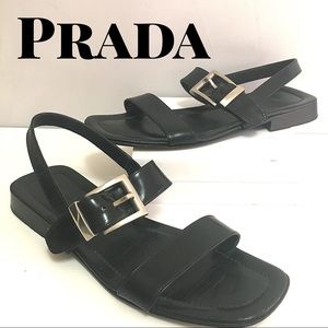 Prada Black Leather Strappy Sandals: 38.5 Eur 8 US